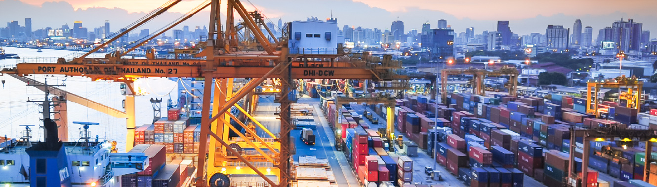 A shipping yard full of storage containers 